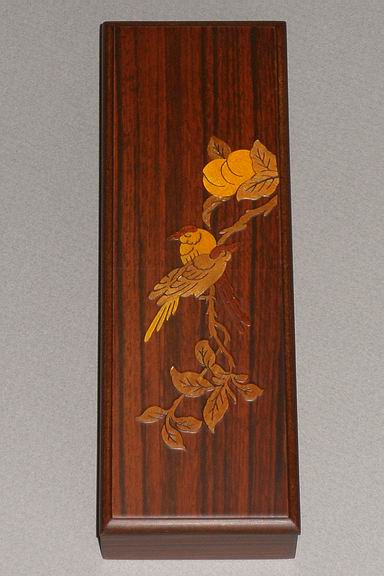 Inlaid Sparrows in a Peach Tree Lacquered Box