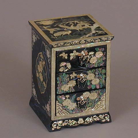 Three Drawer Blue Cranes Rice-paper Jewelry Box