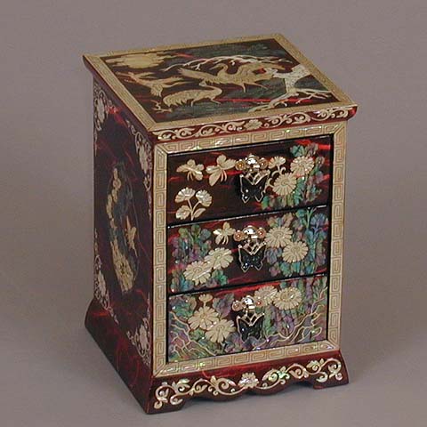 Three Drawer Red Cranes Rice-paper Jewelry Box