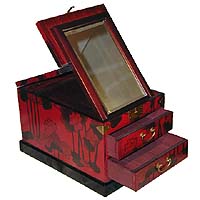 Red Two Drawer Cosmetic Box - open