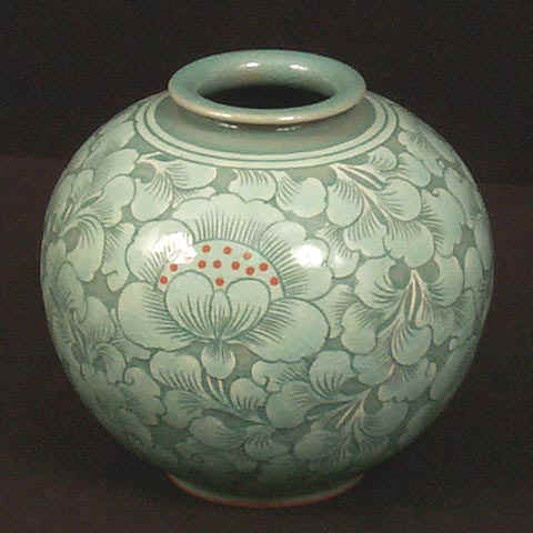 White Lotus Celadon Jar