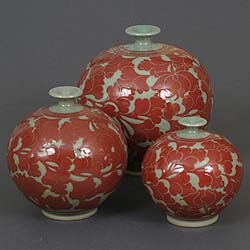 Narrow-neck Red Lotus Celadon Jar - three sizes