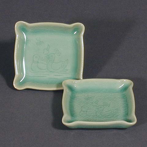 Two Ducks Celadon Plates