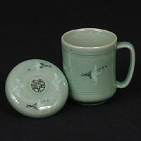 Double-happiness Crane & Cloud Mug - open