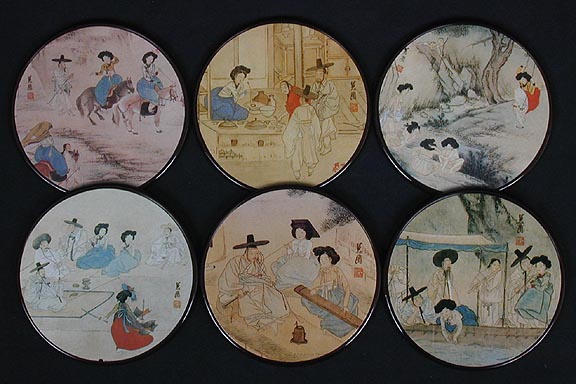 Round Shin Yun-bok Paintings Coasters