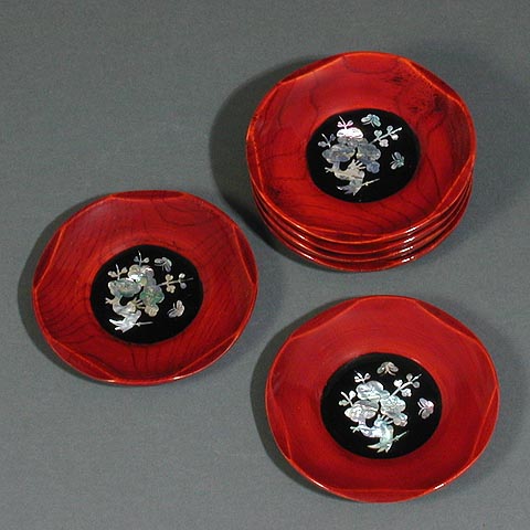 Mother of Pearl Plum Blossoms Wood Coasters