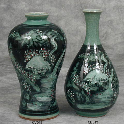 Country Scene Vase & Bottle