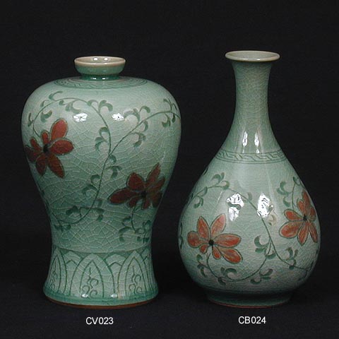Red Floral Vase & Bottle