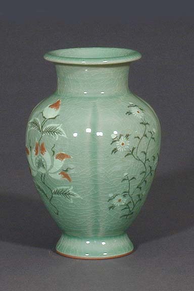 Chrysanthemums & Peonies Melon Vase
