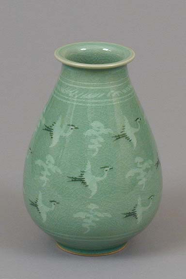 Flying Cranes and Clouds Teardrop Vase