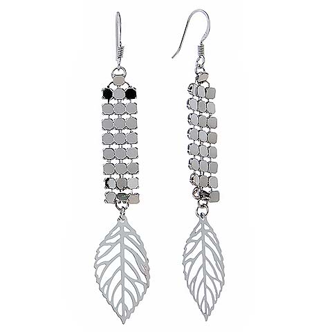 White Metal Leaf Earrings