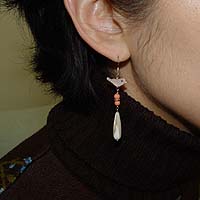 Mother of Pearl Sparrow Earrings - Modeled