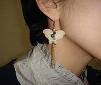 White Butterfly Earrings - Modeled