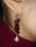 Pink Pearl & Agates Earrings - Modeled