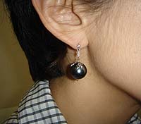 Black Pearl Earrings - Modeled