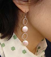 Pearl Coins Earrings - Modeled