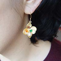 Yellow Leaved Flower Earrings - modelled
