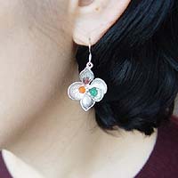 White Leaved Flower Earrings - modelled