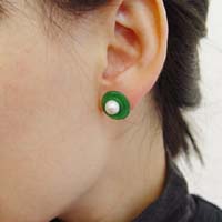 Jade Button Earrings - modelled