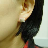 Square Pearl Cluster Earrings - modelled