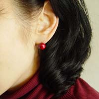 Red Coral Point Earrings - modelled