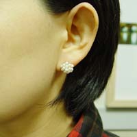 Round Pearl Cluster Earrings - modelled