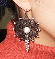 Black Lace Queen Earrings - modelled