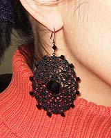 Black Lace King Earrings - modelled