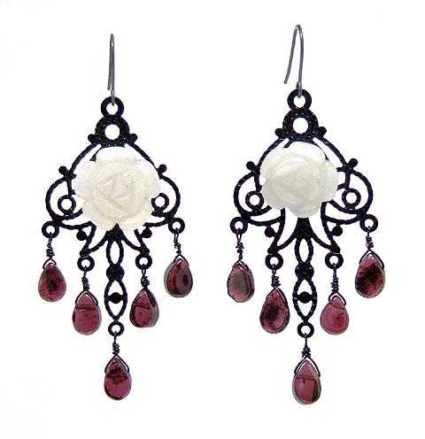Black Chandelier Garnet Earrings