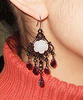 Black Chandelier Garnet Earrings - modelled