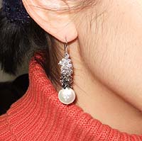 Pearl Crystal Strand Earrings - modelled