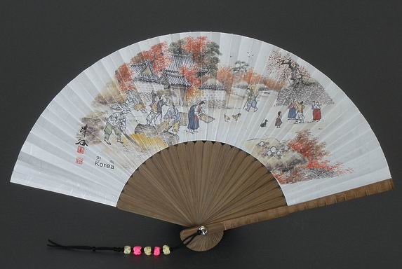 Farming Scene Bamboo Fan