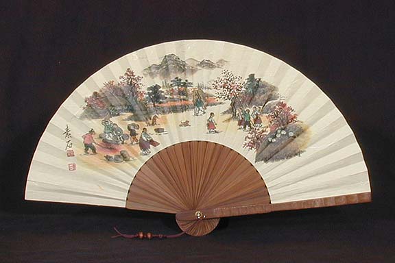 Farming Scene Bamboo Fan