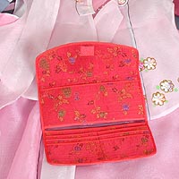 Floral Silk Handbag and Billfold (red) - open