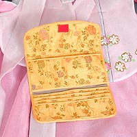 Floral Silk Handbag and Billfold (yellow) - open