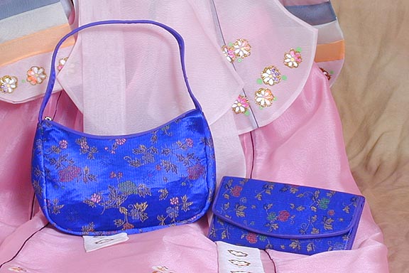 Floral Silk Handbag and Billfold (royal-blue)