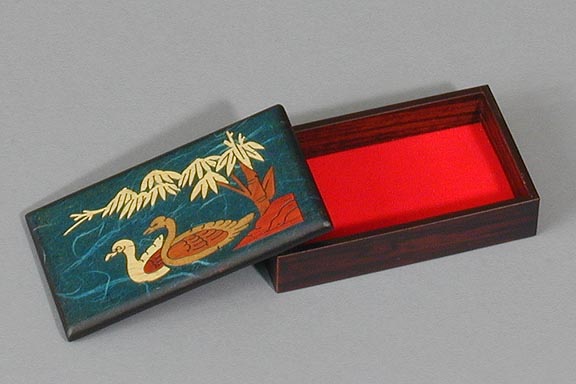  Blue Rice Paper Pair of Ducks Box - Open