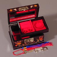 Inlaid Cranes Wood Jewelry Box - Open