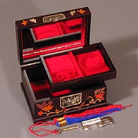 Inlaid Peacocks Wood Jewelry Box