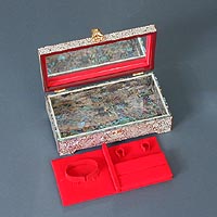 Flying Cranes Mother of Pearl Jewelry Box - Open