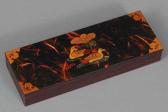 Dark Red Two Ducks Lacquered Box