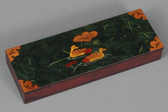 Dark Green Two Ducks Lacquered Box