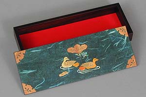 Blue Two Ducks Lacquered Box - open