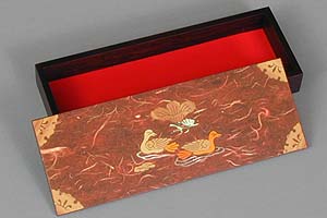 Red Two Ducks Lacquered Box - open