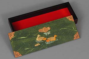 Green Two Ducks Lacquered Box - open