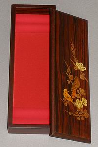 Inlaid Sparrows in the Cherry Blossoms Lacquered Box-open