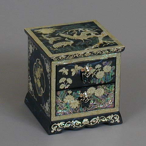 Two Drawer Blue Cranes Rice-paper Jewelry Box