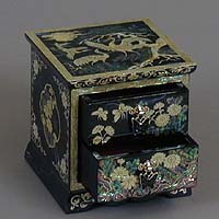 Two Drawer Blue Cranes Rice-paper Jewelry Box - open