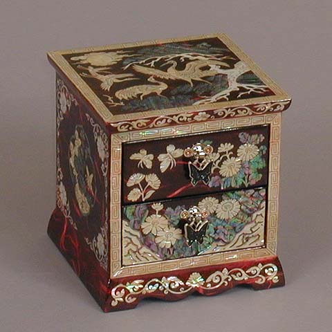 Two Drawer Red Cranes Rice-paper Jewelry Box