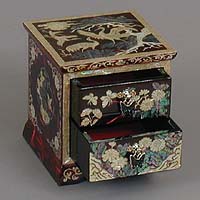 Two Drawer Red Cranes Rice-paper Jewelry Box - open